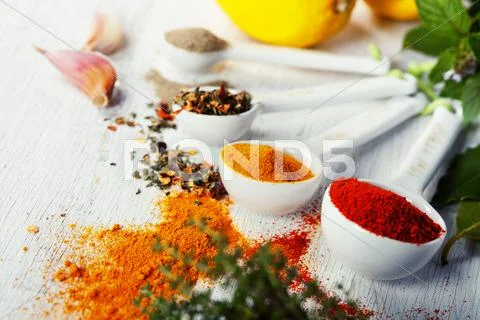 Herbs and spices selection, close up Stock Photos