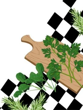 Herbs on cutting board Stock-Illustration
