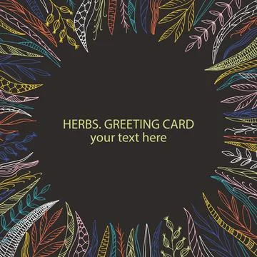 Herbs. Greeting card. Square frame with herbs. Stock Illustration