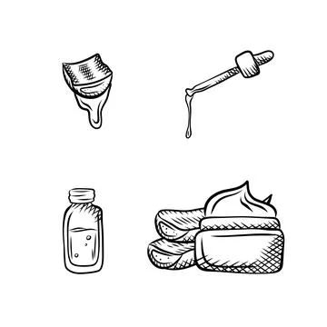 Herbs for natural cosmetics. A set of vector illustrations for packaging, a.. Stock Illustration