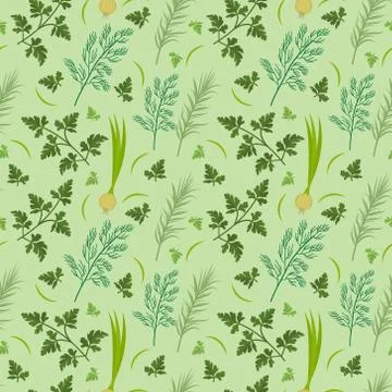 Herbs seamless pattern. Parsley, dill, razmarin endless background, texture.  Stock Illustration