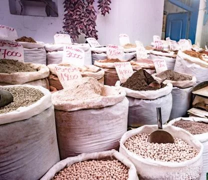 Herbs, spices and condiments on the eastern market Stock Photos