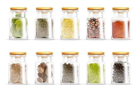 Herbs Spices Jars Icon Set Stock Illustration