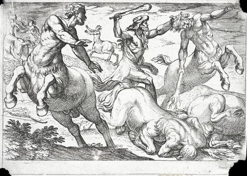 Hercules and the Centaurs. Nicolo Van Aelst (Flanders, 1527-1612)Antonio Te.. Stock Illustration