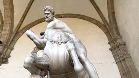 Hercules beating the Centaur Nessus Sculpture in Florence, Italy. Stock Footage 242146222
