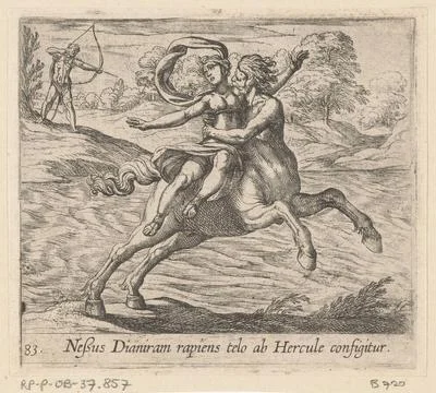 Hercules doodt de centaur Nessus; Nessus Dianiram rapens telo ab Hercule c... Stock Photos