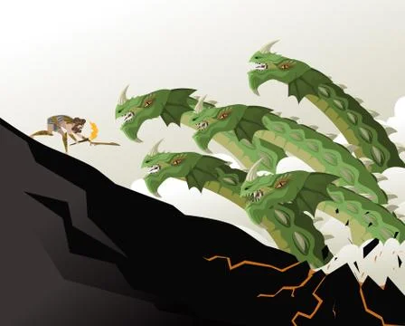 Hercules fighting the hydra Stock Illustration