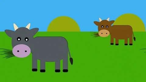 A herd of cows drawn in primitive style Stock Footage 195346944