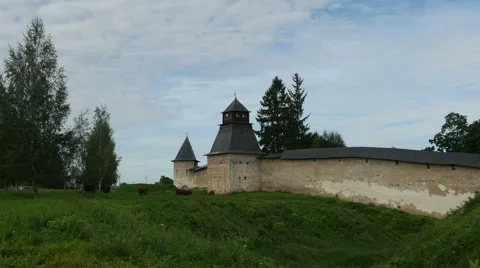 Herd of cows grazing next to the walls of the male Orthodox monastery, Full HD Stock-Footage 67348277