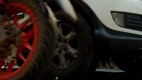 A herd of cows in rural India is obstructing traffic on the road. Stock Footage 129126770