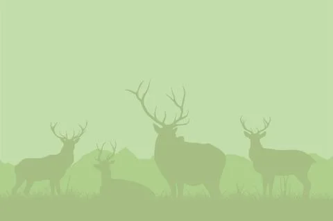 A herd of deer on a green background. Stock Illustration