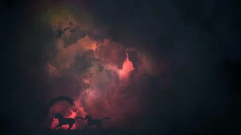 Herd of Horses in Running Through a Storm Stock Footage 106157288