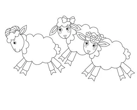 Herd of sheep - vector linear picture for children's coloring. Cute sheep, lambs Stock Illustration