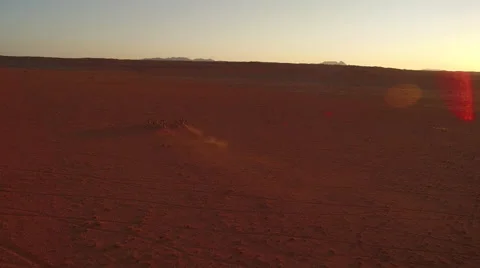 A herd of zebras are making their way through a red stone desert - Namibia Stock Footage 64939655