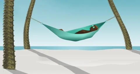 Here is a 3-D render illustration of a man lying in a hammock strung between Stock Illustration