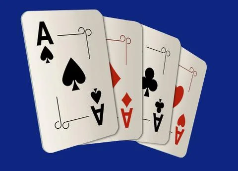Here are four ace playing cards. A winning poker hand. Stock Illustration