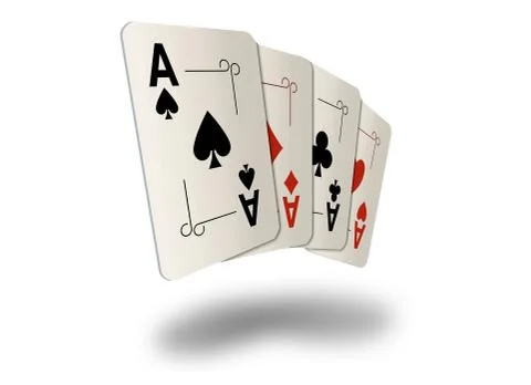 Here are four ace playing cards. A winning poker hand. Stock Illustration
