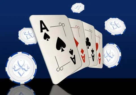 Here are four ace playing cards. A winning poker hand. Stock Illustration