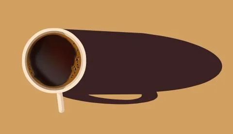 Here is a cup of coffee on the table viewed from overhead and illuminated by Stock Illustration