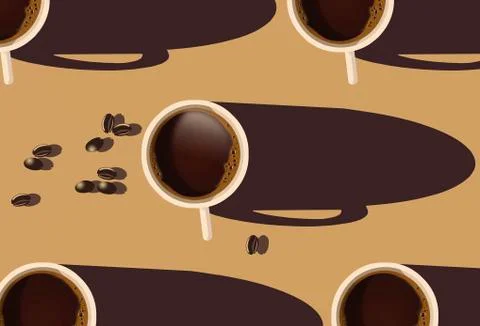 Here is a cup of coffee on the table viewed from overhead and illuminated by Stock Illustration