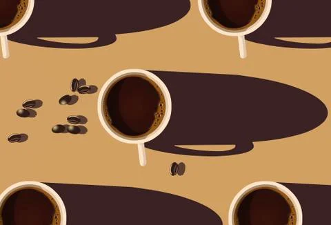 Here is a cup of coffee on the table viewed from overhead and illuminated by Stock Illustration