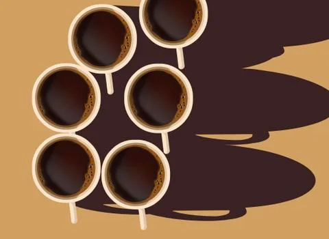 Here is a cup of coffee on the table viewed from overhead and illuminated by Stock Illustration