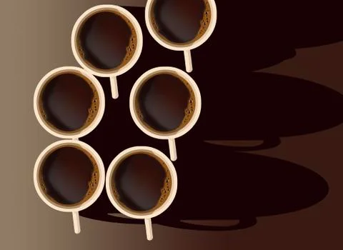 Here is a cup of coffee on the table viewed from overhead and illuminated by Stock Illustration