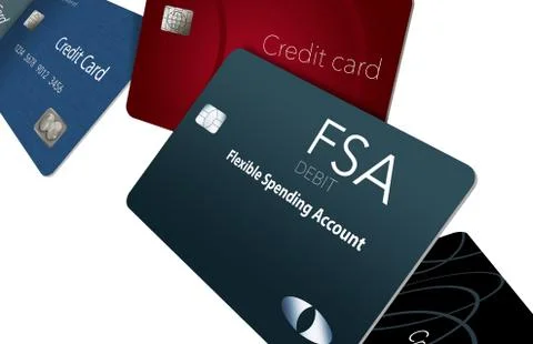 Here is a Flexible Spending Account debit card shown with credit cards in the Stock Illustration