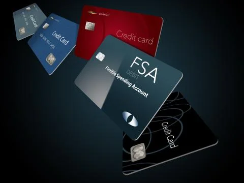 Here is a Flexible Spending Account debit card shown with credit cards in the Stock Illustration