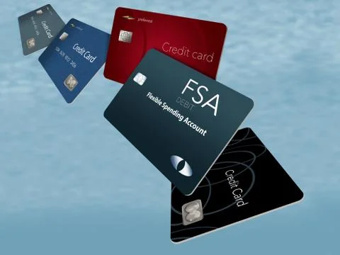 Here is a Flexible Spending Account debit card shown with credit cards in the Stock Illustration