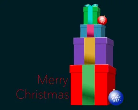 Here is an illustration with a holiday Christmas theme. Gift boxes are stacke Stock Illustration