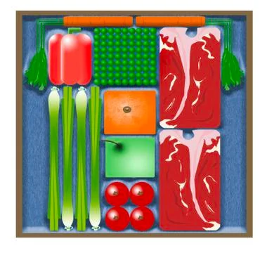 Here is an illustration of pre-packaged cook at home meal kits that are deliv Stock Illustration