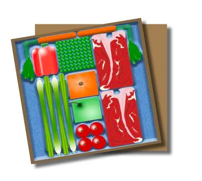 Here is an illustration of pre-packaged cook at home meal kits that are deliv Stock Illustration