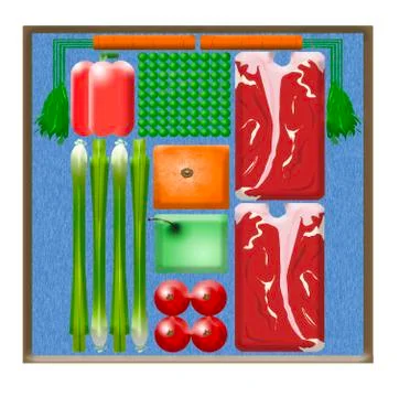 Here is an illustration of pre-packaged cook at home meal kits that are deliv Illustrazione stock