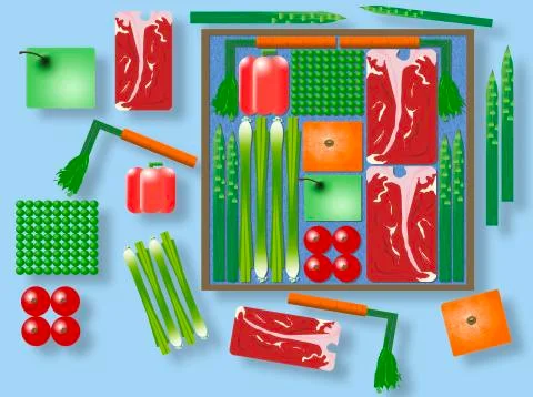 Here is an illustration of pre-packaged cook at home meal kits that are deliv Stock Illustration
