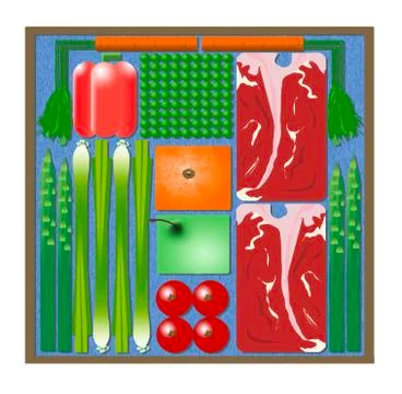 Here is an illustration of pre-packaged cook at home meal kits that are deliv Stock Illustration