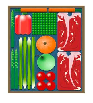 Here is an illustration of pre-packaged cook at home meal kits that are deliv Stock Illustration