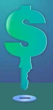 Here is the  key to finding money. This is a 3-d illustration. Ilustración de archivo