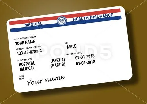 Here is a mock federal government Medicare Health Insurance card isolated on Stock Illustration
