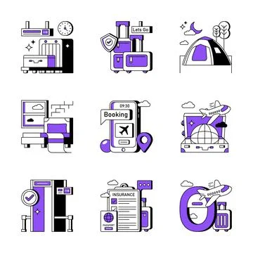 Here is a modern glyph illustrations set of travel and tourism, ready to use Stock Illustration