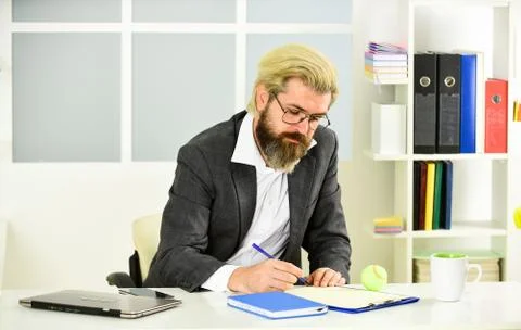 Here is my plan. Time management. Successful man entrepreneur formal business Foto stock