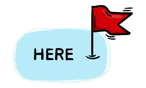 Here. Simple vector sticker with flag and text Stock Illustration