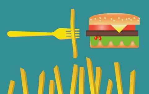 Here is a stylized image of a hamburger and french fries Illustrazione stock