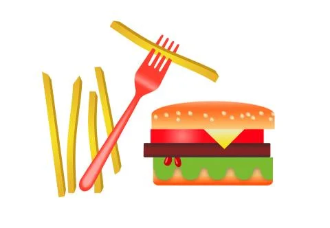Here is a stylized image of a hamburger and french fries Stock Illustration