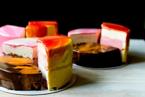 Here three such wonderful sets mousse cakes Stock Photos