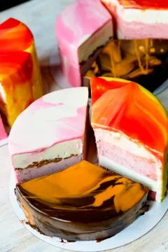 Here three such wonderful sets mousse cakes Stock Photos