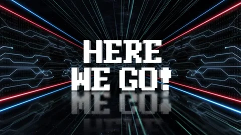 HERE WE GO Text Animation in the Tech Room, on Alpha Channel, Loop Video stock 300965345
