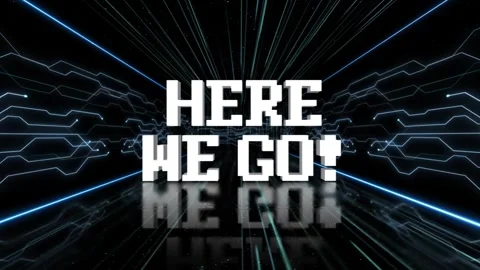 HERE WE GO Text Animation in the Tech Room, on Alpha Channel, Loop Video stock 304924044