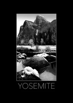 Here is Yosemite in winter in a poster format. Stock Illustration