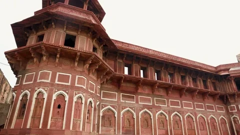 Heritage Architecture Of Agra Fort Featuring Ornamental Arch And Fortress Wal Stock Footage 337524713